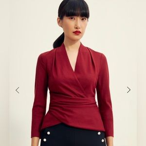 The Fold London Clarendon Top in “Lipstick Red” Wool Jersey; US Size 8